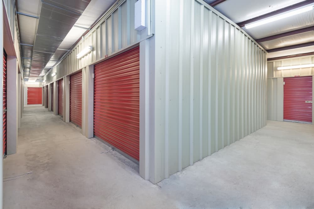 A red-door storage unit offering convenient storage solutions for personal or business use.